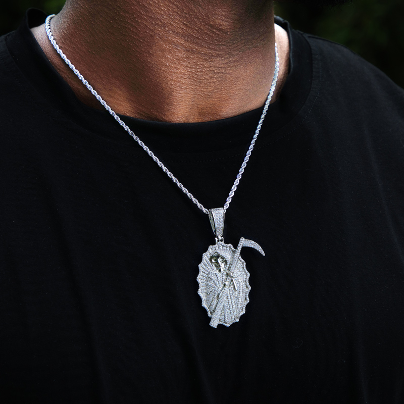 Iced Out Santa Muerte Angel Of Death Charm Pendant With Street Luxury Shine - Image 4