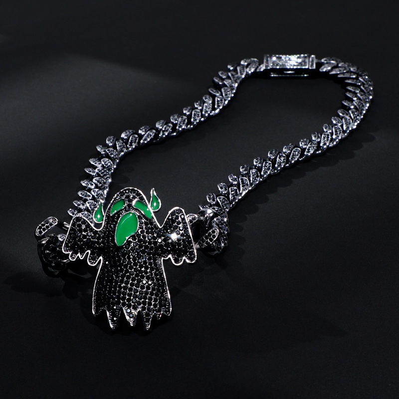 Iced Out Glow In The Dark Ghost Pendant Cuban Chain Gold - Image 6