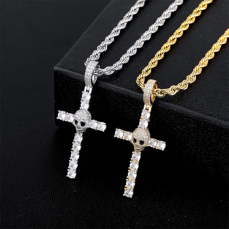Iced Out Skull Head Cross Pendant Gold With Street Luxury Shine
