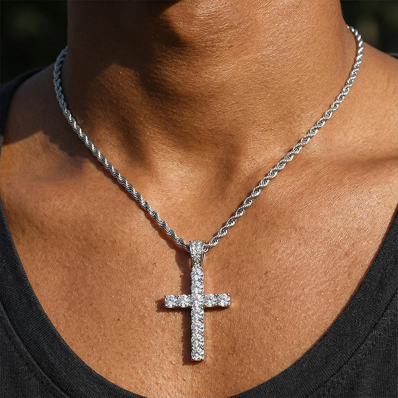 Glow In The Dark Iced Out Round Cut Cross Pendant With Street Luxury Shine - Image 6