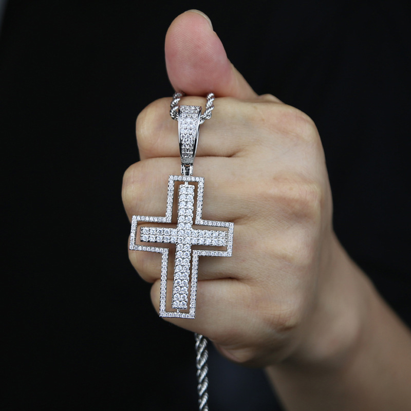 Iced Out Rotatable Cross Pendant In White Gold With Street Luxury Shine - Image 3
