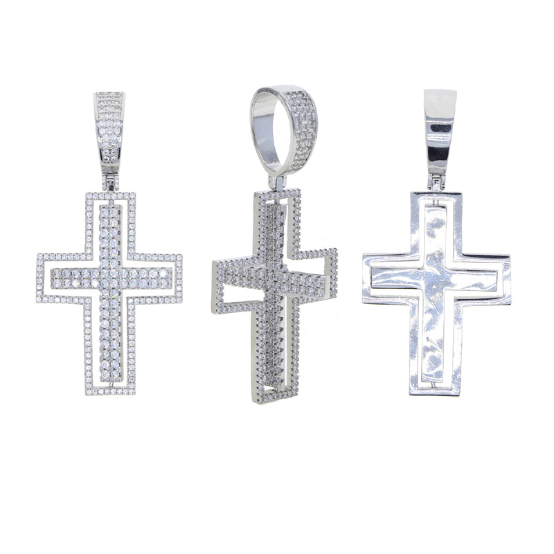 Iced Out Rotatable Cross Pendant In White Gold With Street Luxury Shine - Image 5