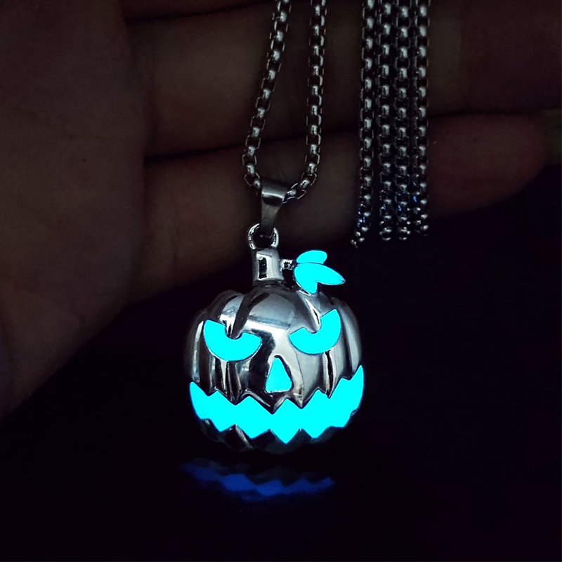 Halloween Glowing Pumpkin Pendant Necklace Silver With Street Luxury Shine - Image 3