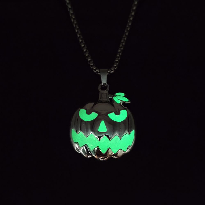 Halloween Glowing Pumpkin Pendant Necklace Silver With Street Luxury Shine - Image 4