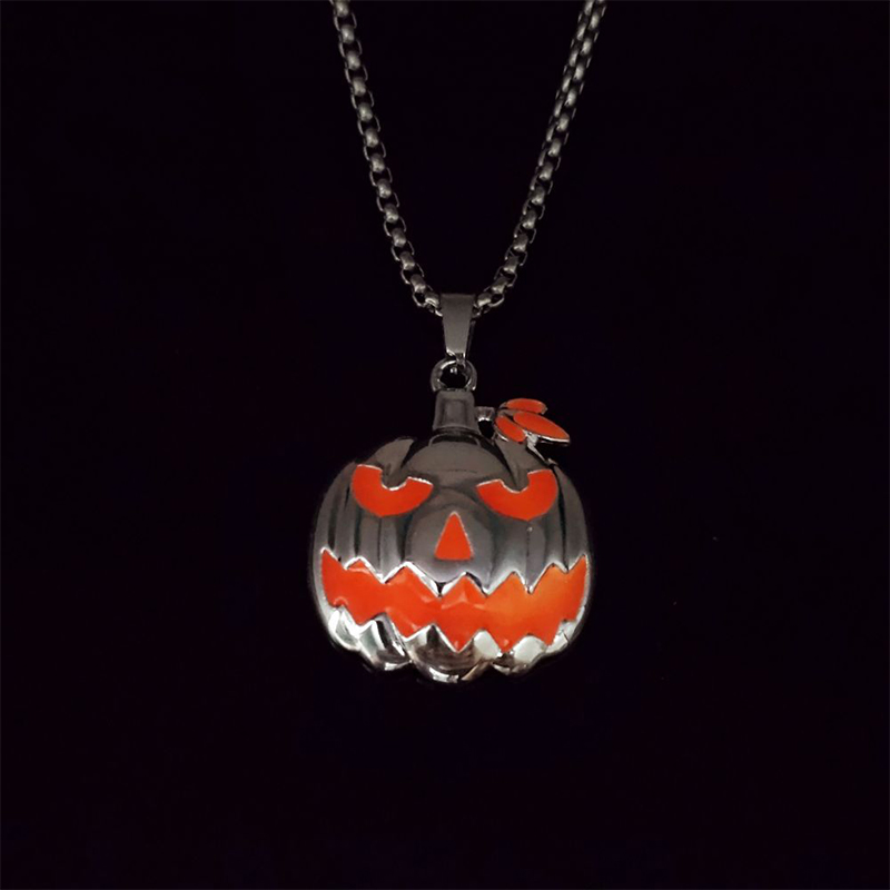 Halloween Glowing Pumpkin Pendant Necklace Silver With Street Luxury Shine - Image 5