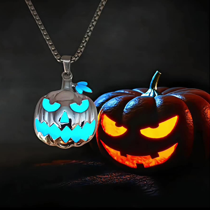 Halloween Glowing Pumpkin Pendant Necklace Silver With Street Luxury Shine