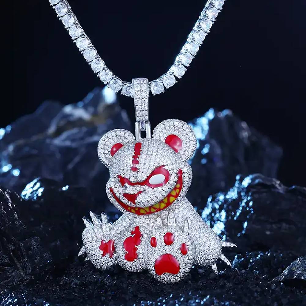 Micro Pave Evil Bear 3d Cartoon Enamel Pendant Moissanite - Image 3