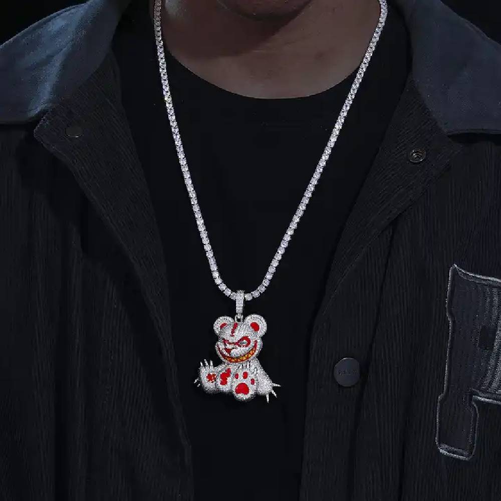 Micro Pave Evil Bear 3d Cartoon Enamel Pendant Moissanite - Image 4