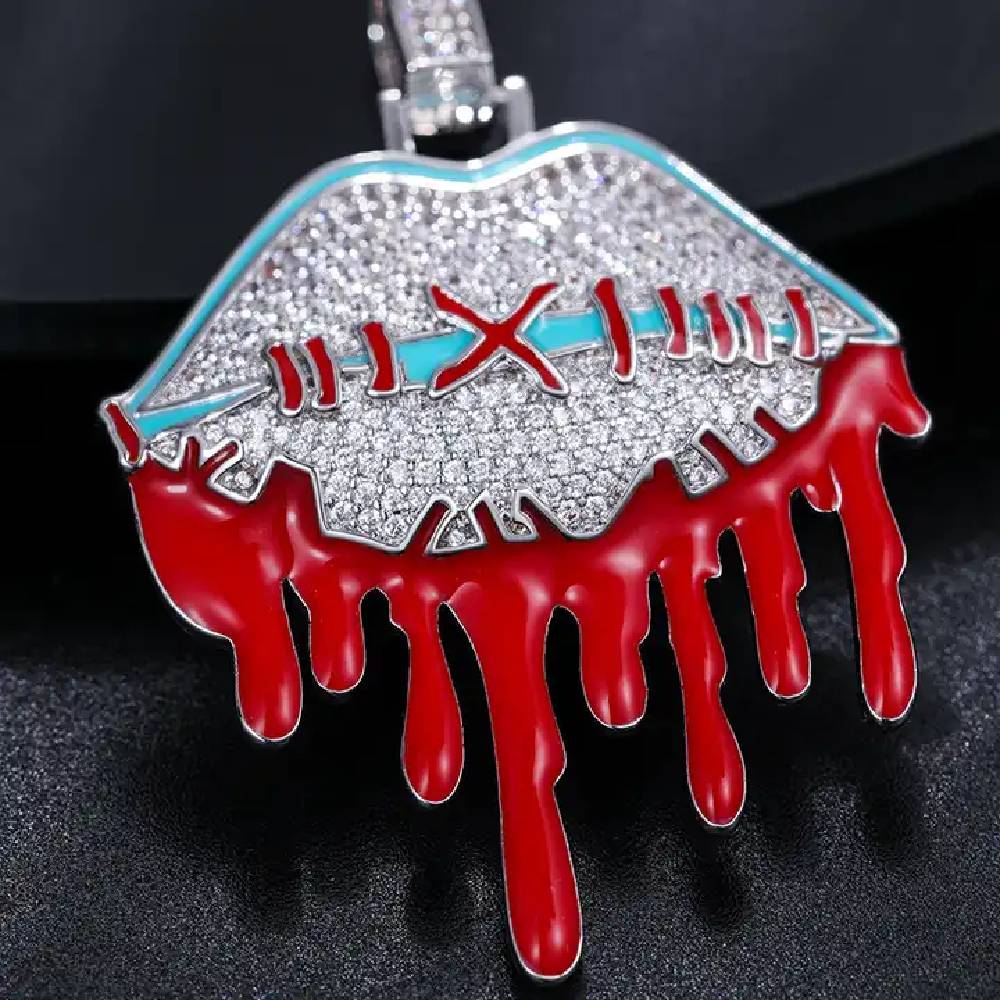Halloween Scary Seam Bleeding Shut Mouth Pendant With Street Luxury Shine - Image 3