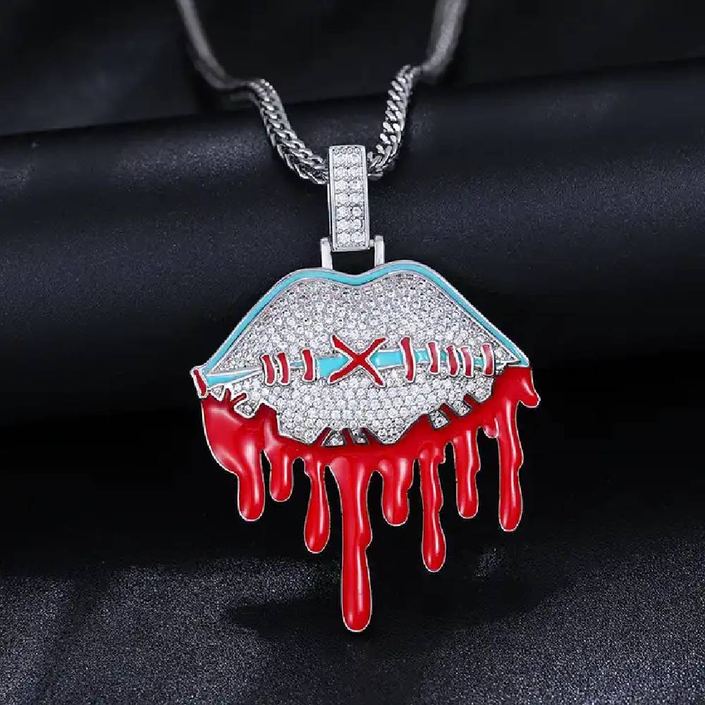 Halloween Scary Seam Bleeding Shut Mouth Pendant With Street Luxury Shine