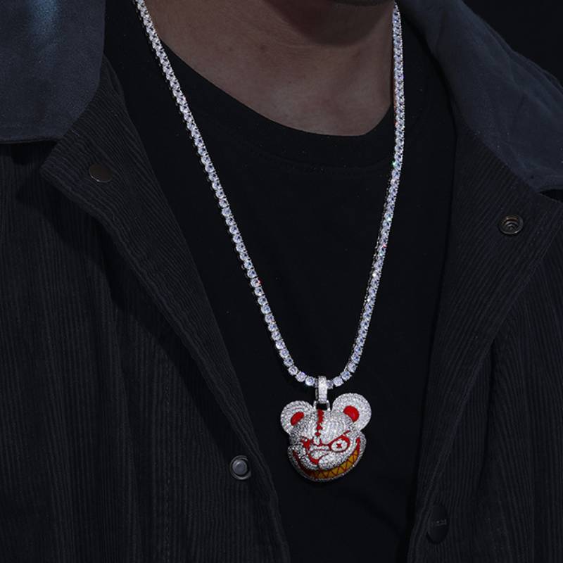 Micro Paved Evil Bear Head 3d Cartoon Pendant Gold With Street Luxury Shine - Image 4