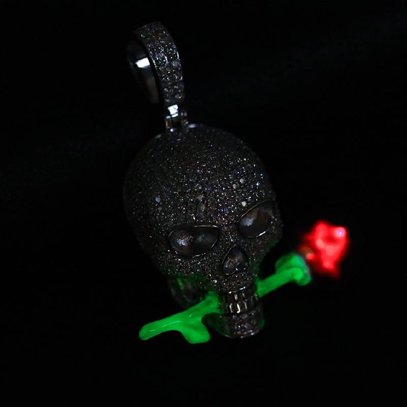 Iced Out Skull Head With A Luminous Rose Pendant With Street Luxury Shine - Image 3