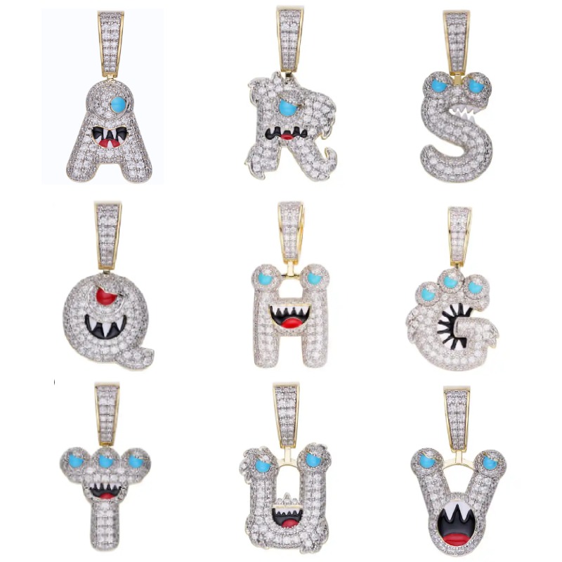 Iced Out Cartoon Bubble 26 Initial Letters Pendant With Street Luxury Shine