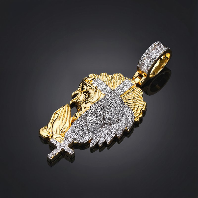 Half Jesus And Half Lion With Cross Two-tone Pendant Gold - Image 4