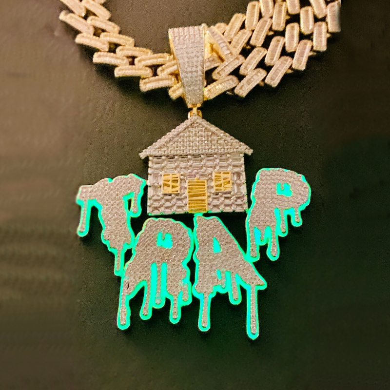 Iced Out Glow In The Dark Drip Trap House Pendant With Street Luxury Shine - Image 5