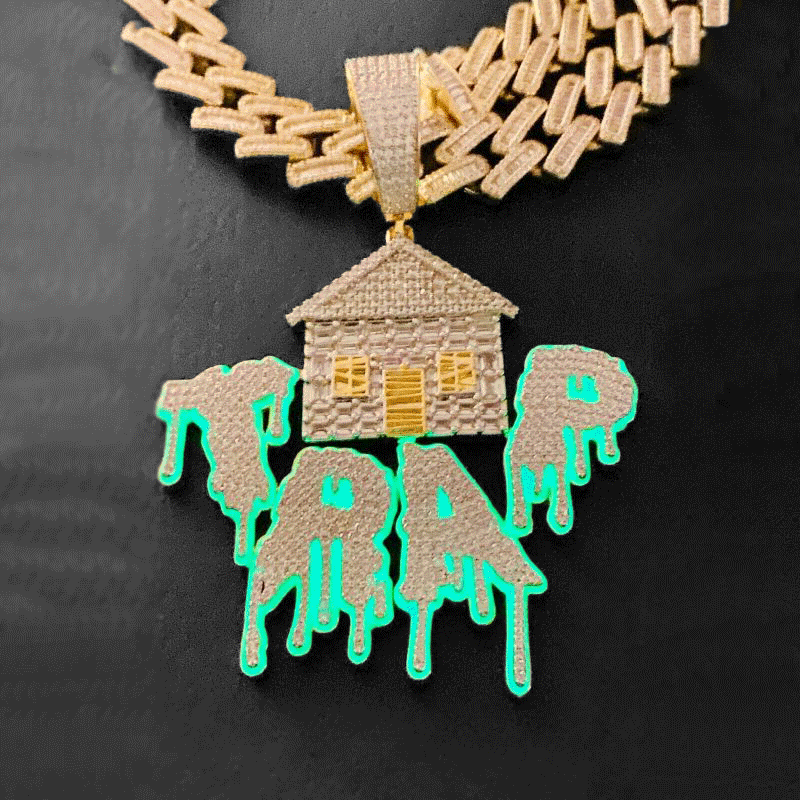 Iced Out Glow In The Dark Drip Trap House Pendant With Street Luxury Shine