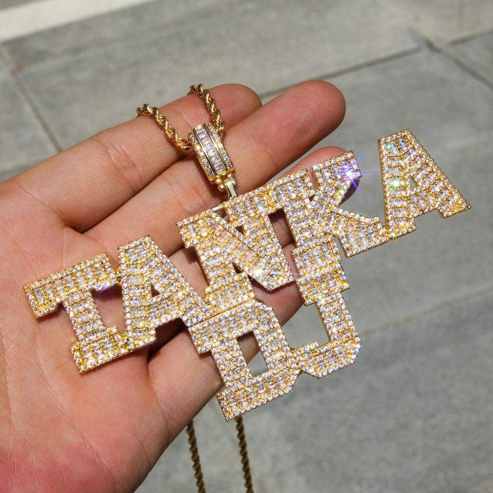 Custom Baguette Cut Letters Name Pendant Gold With Street Luxury Shine - Image 7