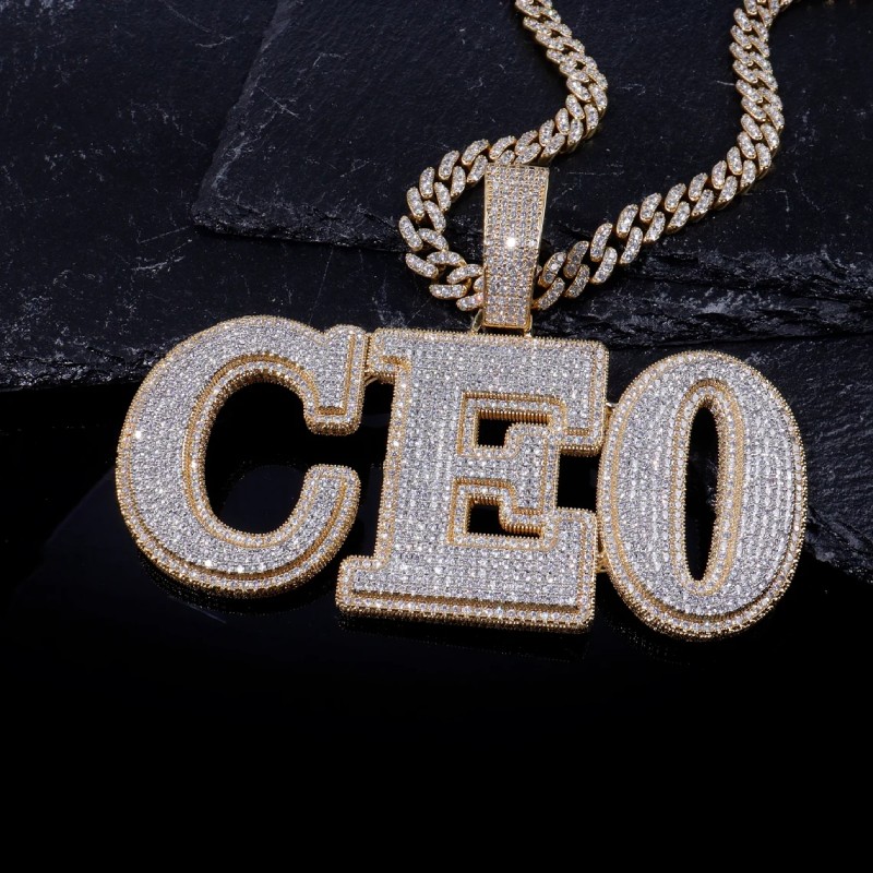 Custom Double Layer Bold Letters Name/number Pendant Gold - Image 5