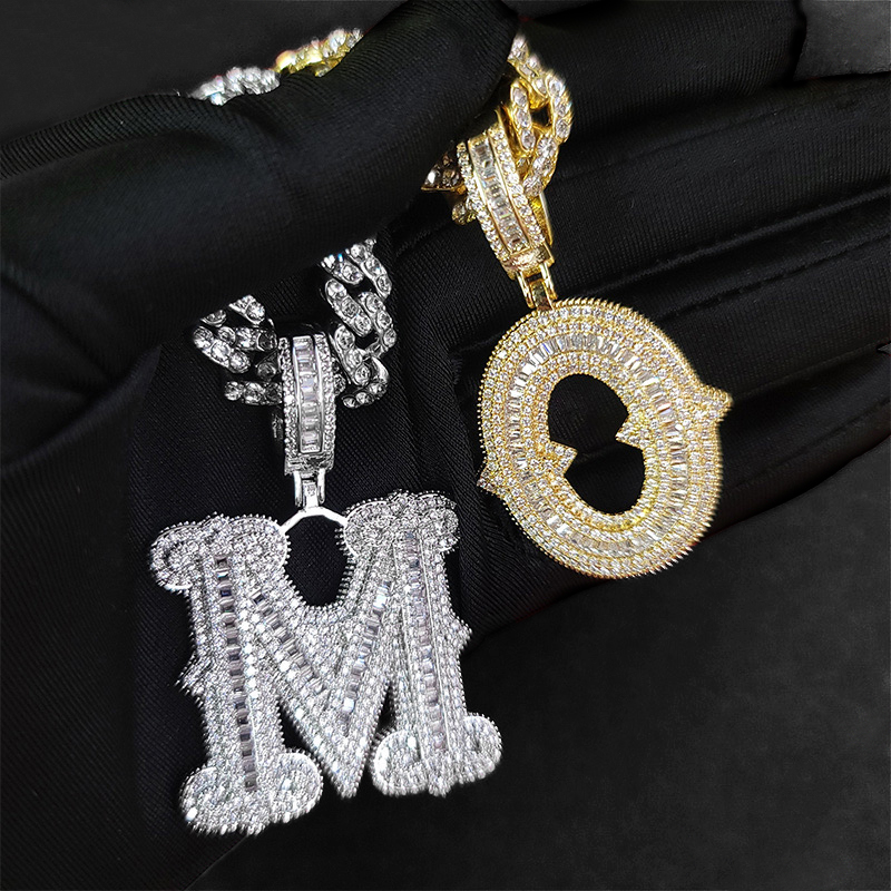 Iced Out A-z Thorns Baguette Initial Letters Pendant Moissanite - Image 3