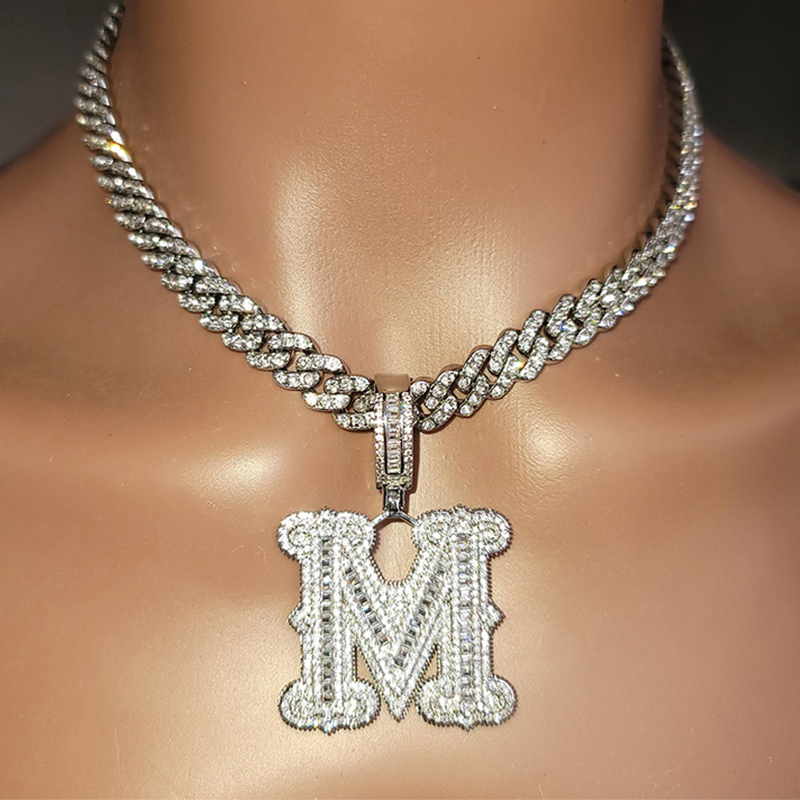 Iced Out A-z Thorns Baguette Initial Letters Pendant Moissanite - Image 4
