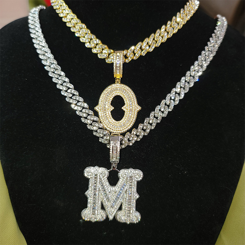 Iced Out A-z Thorns Baguette Initial Letters Pendant Moissanite