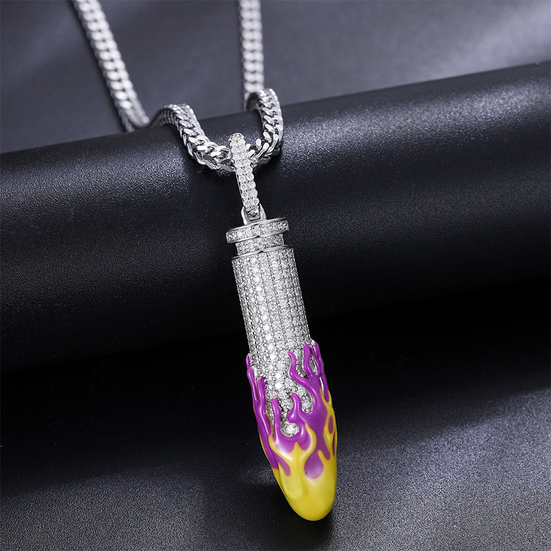 Iced Out Glowing Flame Bullet Pendant Gold With Street Luxury Shine - Image 3