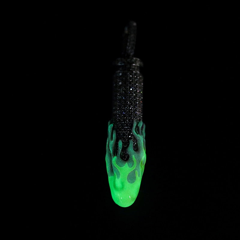 Iced Out Glowing Flame Bullet Pendant Gold With Street Luxury Shine - Image 4