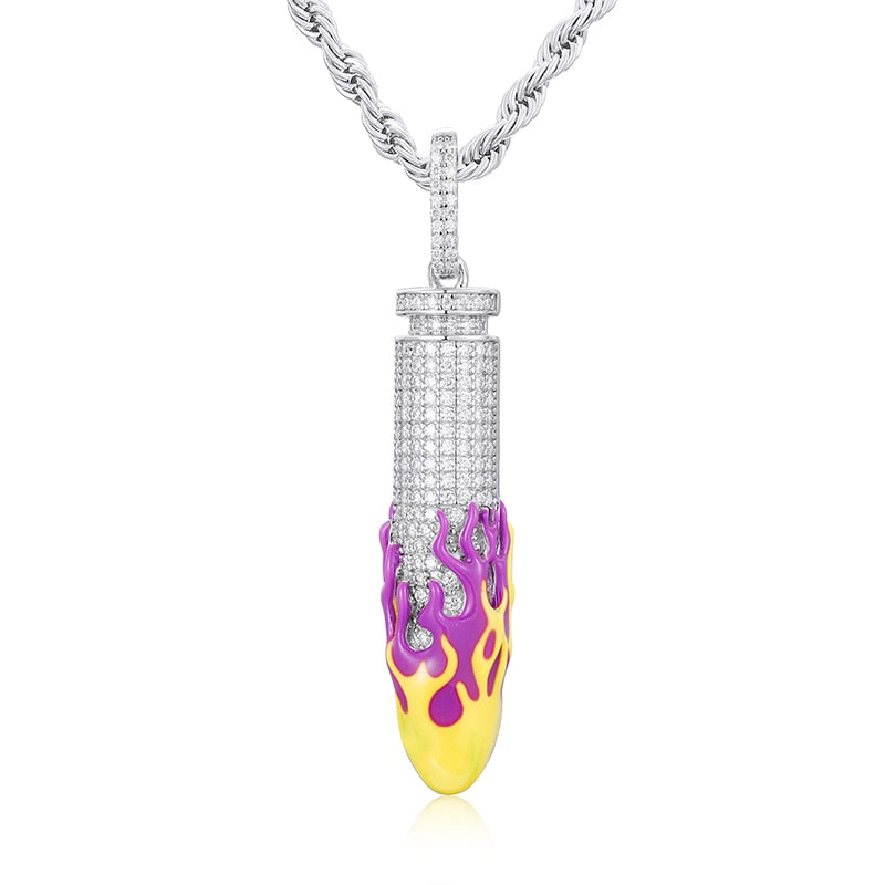 Iced Out Glowing Flame Bullet Pendant Gold With Street Luxury Shine - Image 5