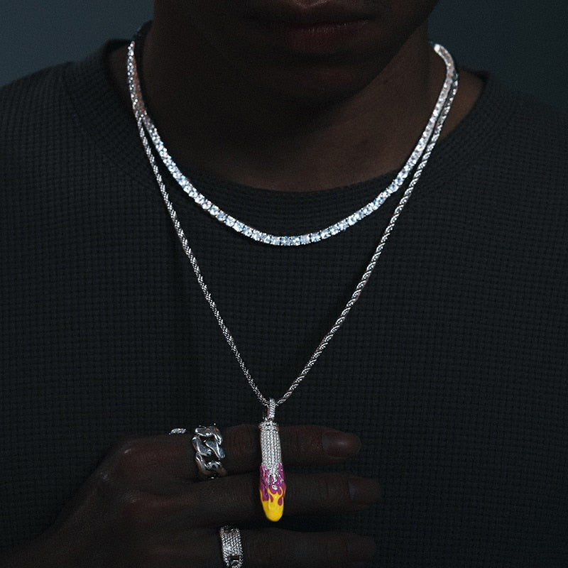 Iced Out Glowing Flame Bullet Pendant Gold With Street Luxury Shine - Image 6