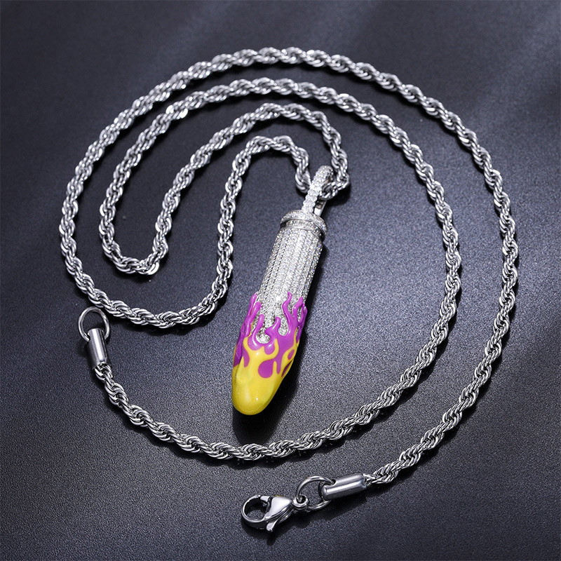 Iced Out Glowing Flame Bullet Pendant Gold With Street Luxury Shine