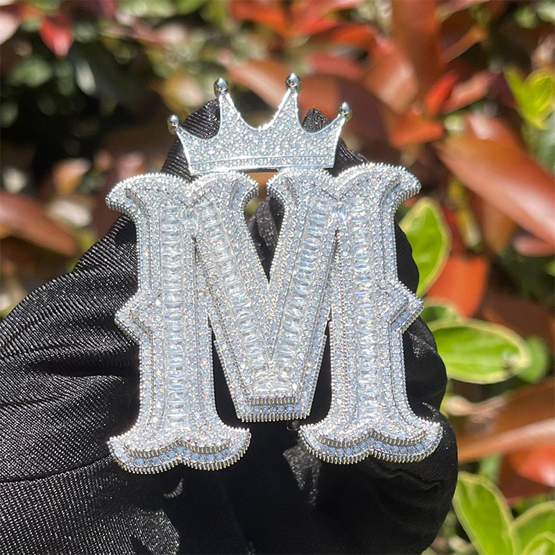 Baguette Cut Thorns A-z Initial Letters Pendant With Crown Gold - Image 3
