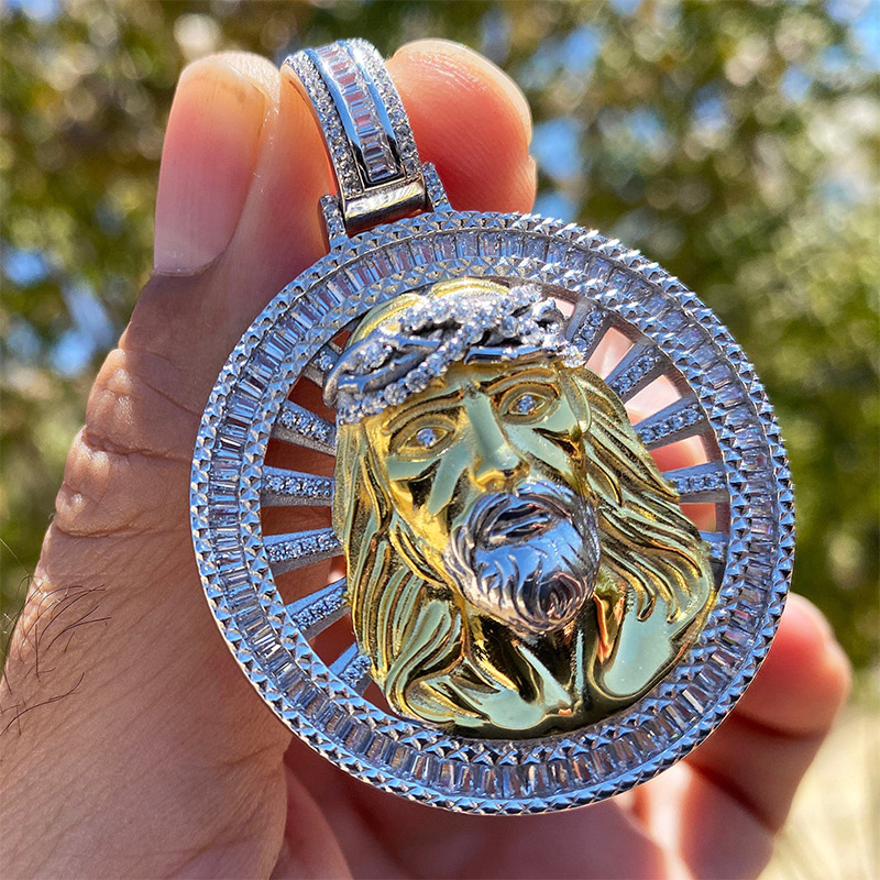 Iced Out Round 3d Jesus Baguette Medallion Pendant With Street Luxury Shine - Image 4