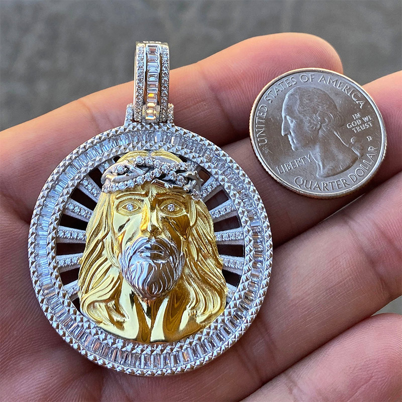 Iced Out Round 3d Jesus Baguette Medallion Pendant With Street Luxury Shine - Image 6