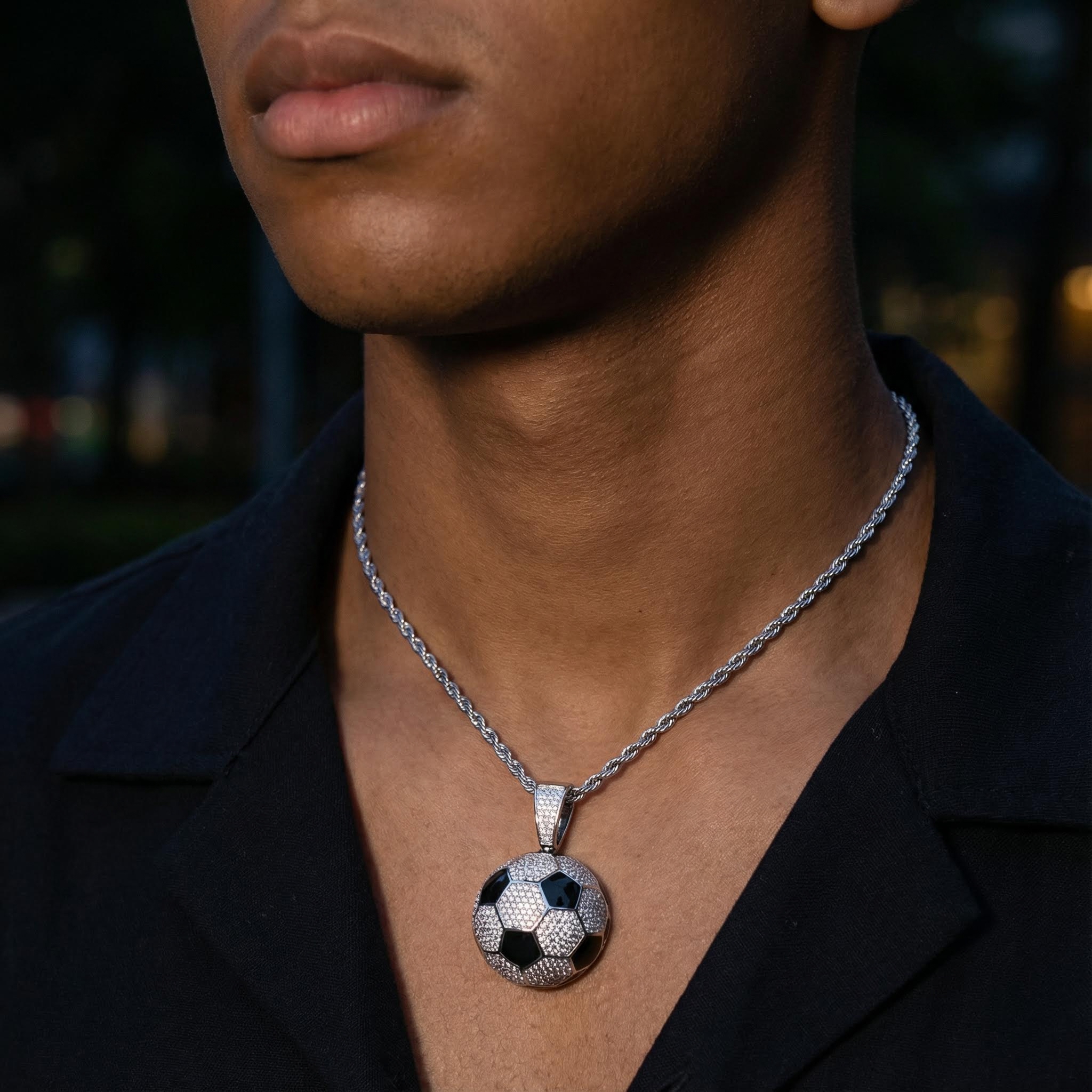 Iced Out 3d Soccer Ball Pendant In White Gold With Street Luxury Shine - Image 3