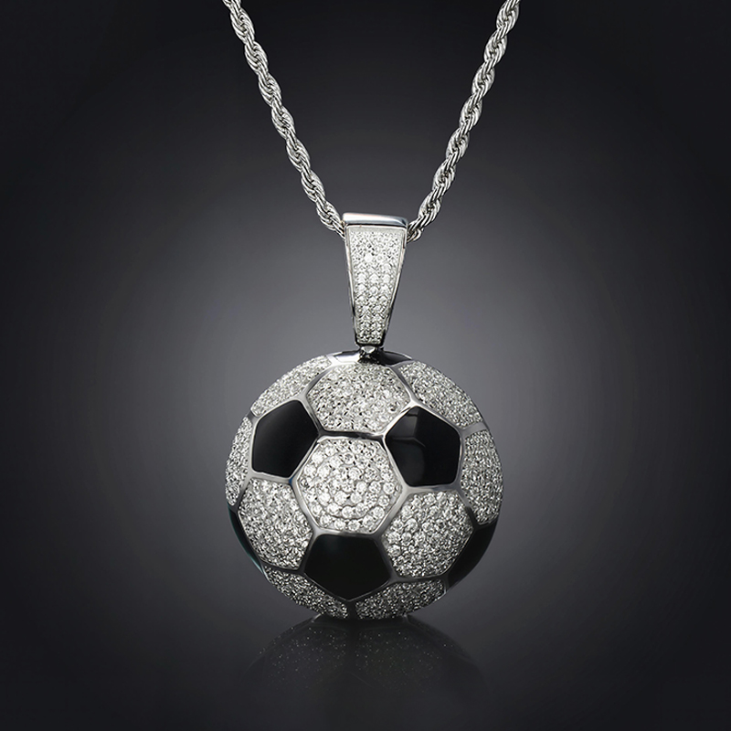 Iced Out 3d Soccer Ball Pendant In White Gold With Street Luxury Shine