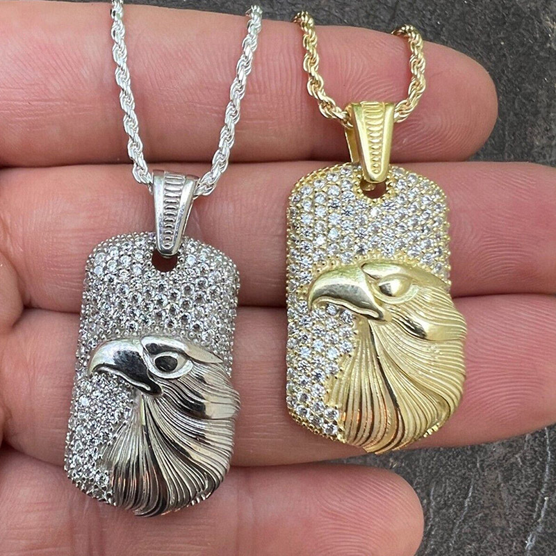 Iced Out American Bald Eagle Dog Tag Pendant Gold With Street Luxury Shine