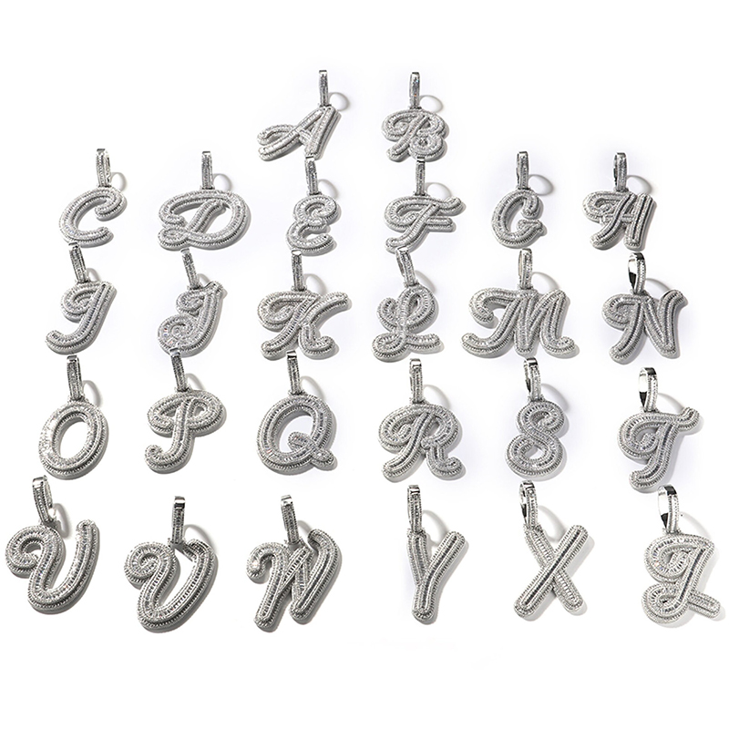 Giant Iced Out A-z Baguette Cursive Font Initial Letter Pendant Gold - Image 7