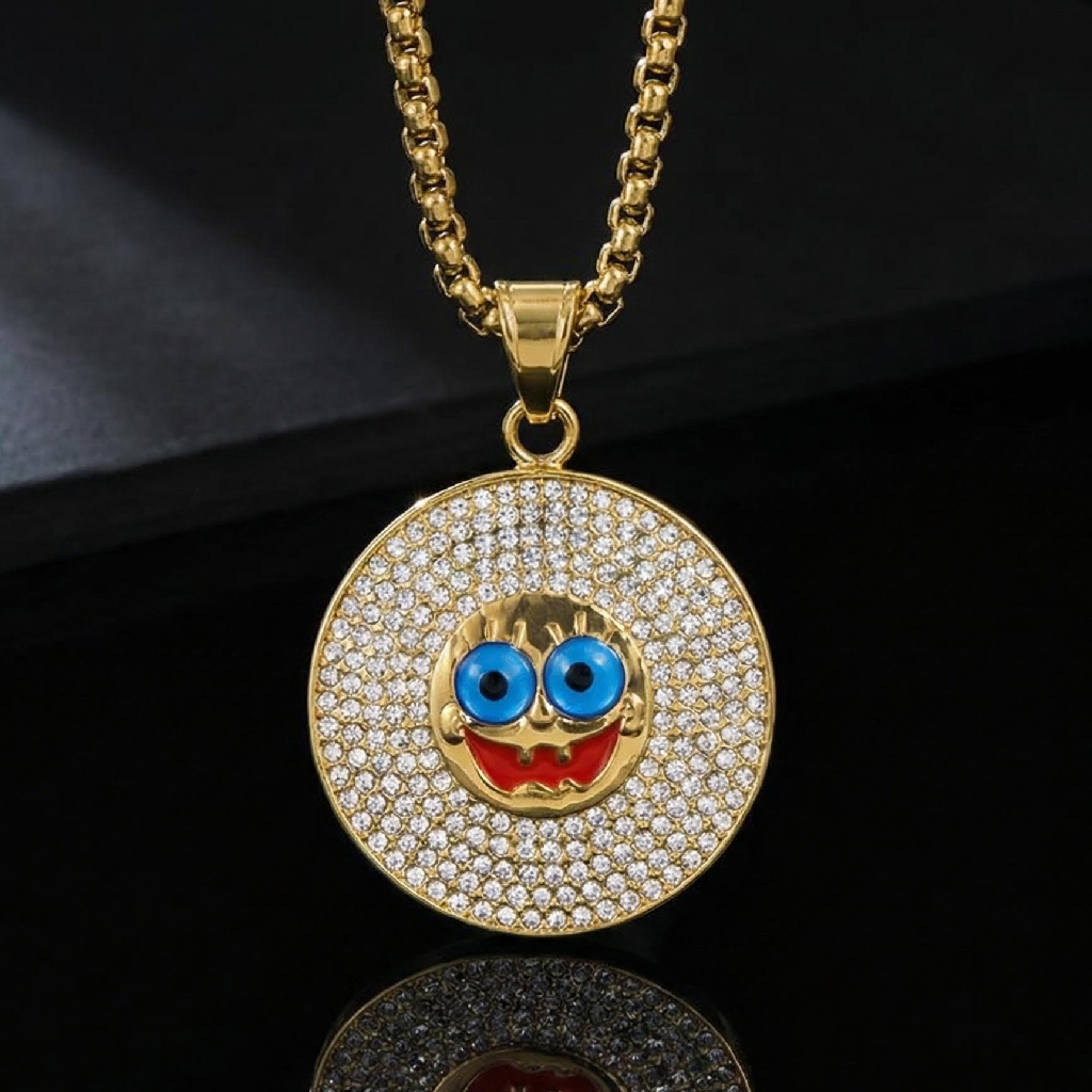 Micro Pave Round Cartoon Figure Pendant Gold With Street Luxury Shine