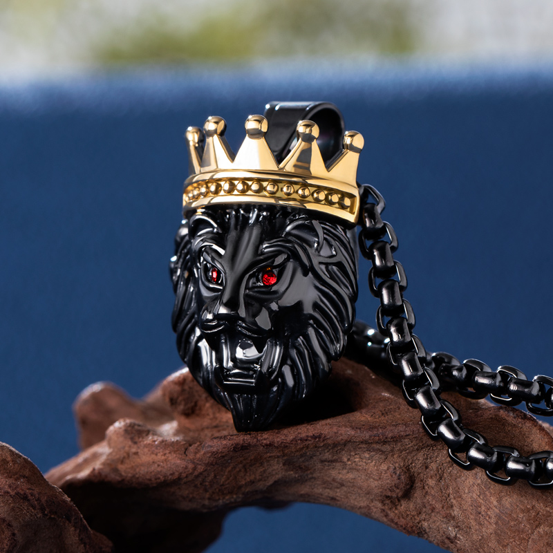 Crown King Of Lion Pendant In Black Gold With Street Luxury Shine - Image 3
