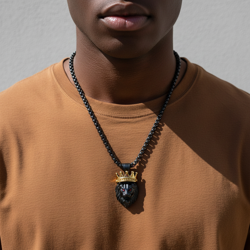 Crown King Of Lion Pendant In Black Gold With Street Luxury Shine - Image 5
