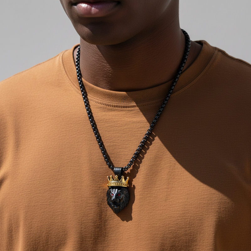 Crown King Of Lion Pendant In Black Gold With Street Luxury Shine - Image 6