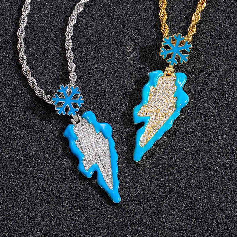 Glowing In The Dark Frozen Snowflake Lightning Bolt Pendant Gold