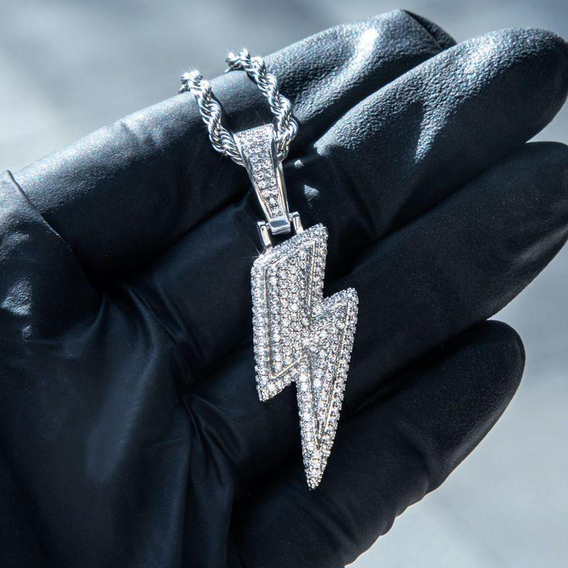 Iced Out Lightning Pendant In White Gold With Street Luxury Shine - Image 3