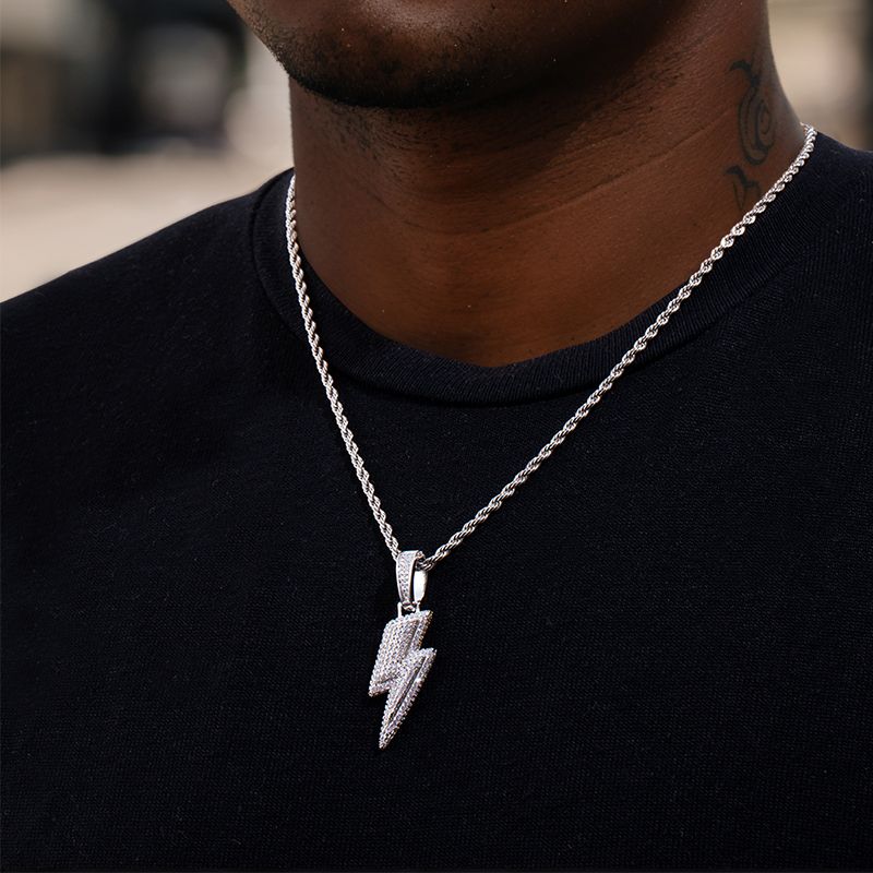 Iced Out Lightning Pendant In White Gold With Street Luxury Shine - Image 4