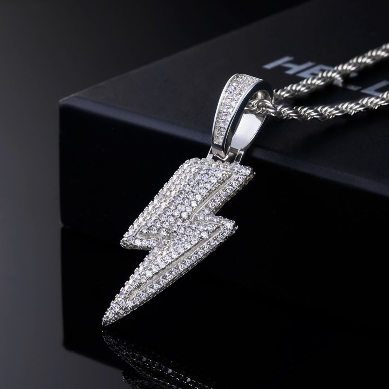 Iced Out Lightning Pendant In White Gold With Street Luxury Shine - Image 5