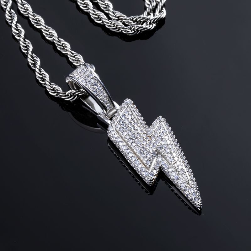 Iced Out Lightning Pendant In White Gold With Street Luxury Shine - Image 6