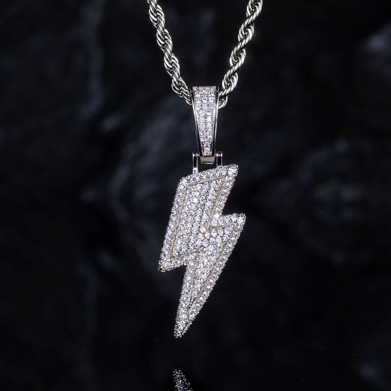 Iced Out Lightning Pendant In White Gold With Street Luxury Shine