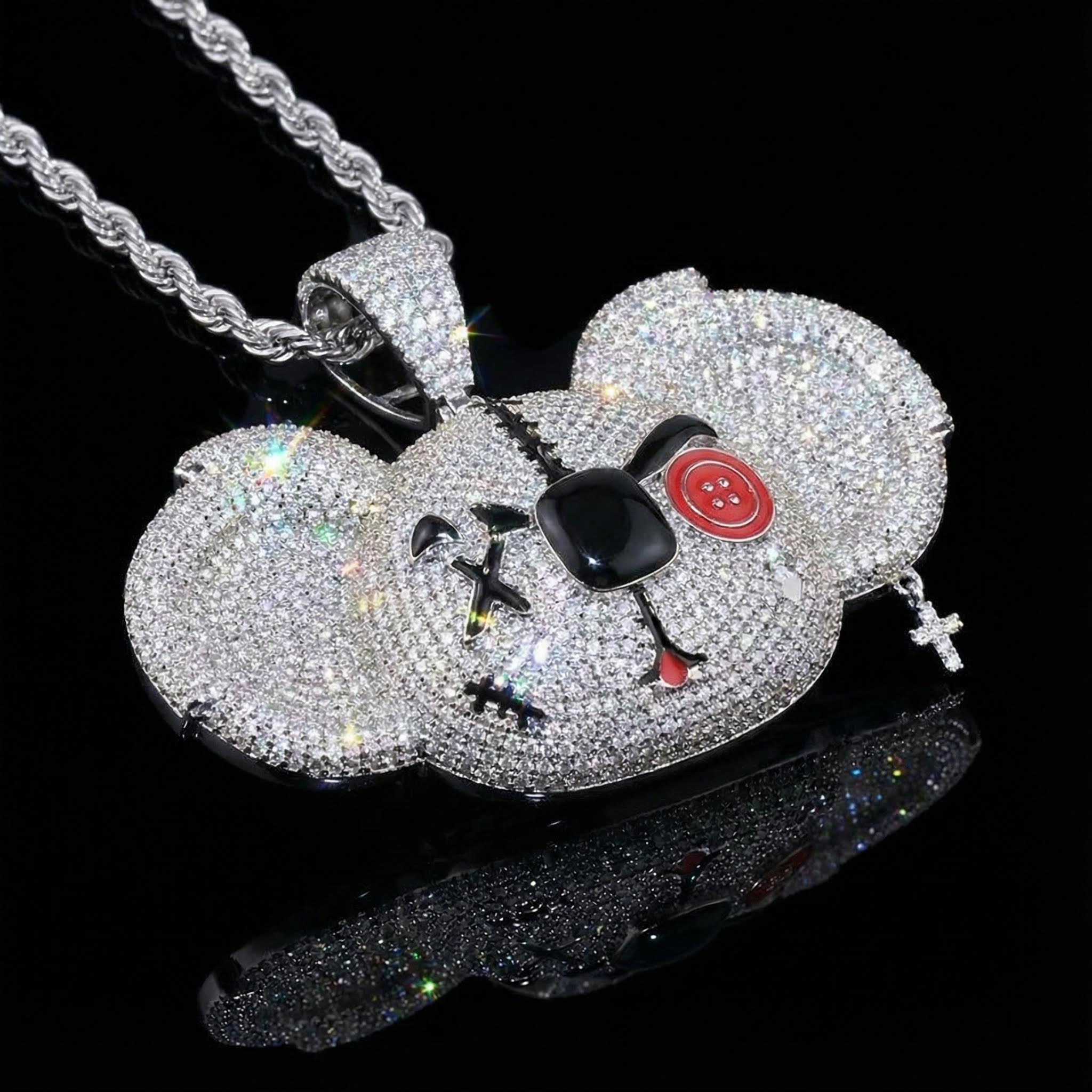 Iced Out 3d Koala Head Bad Boy Pendant In White Gold With Gold Shine - Image 3