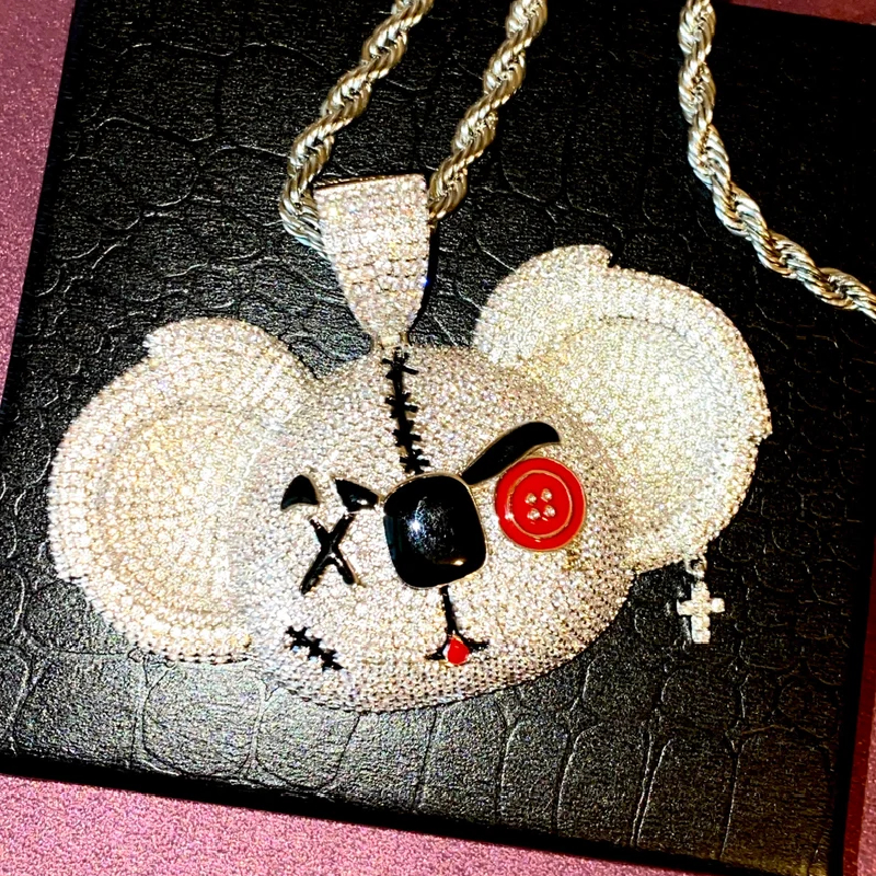 Iced Out 3d Koala Head Bad Boy Pendant In White Gold With Gold Shine - Image 4
