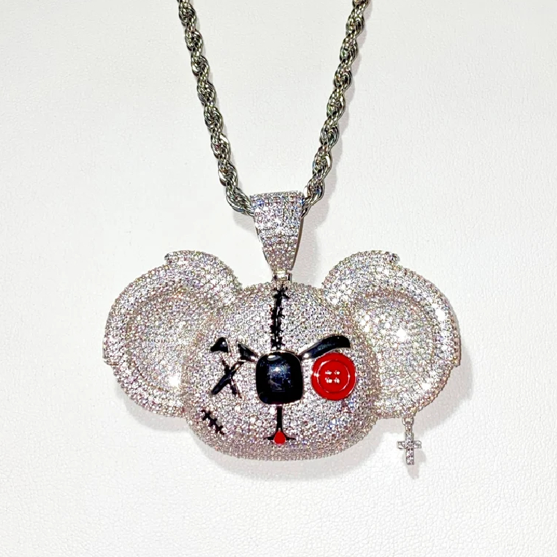 Iced Out 3d Koala Head Bad Boy Pendant In White Gold With Gold Shine - Image 5